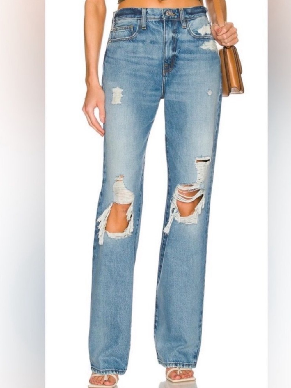 MAKE AN OFFER - FRAME Le Jane High-Rise Distressed Straight Leg Jeans 90s Y2K